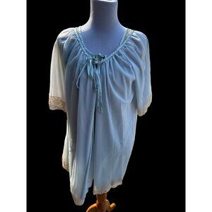 Vintage Nightgown Peignoir Set Women Small Icy Blue Nylon Sleep Intimate